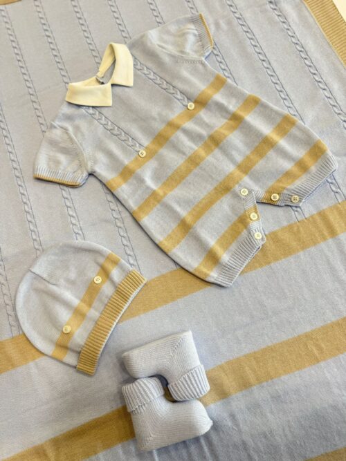 set corredino uscita nascita in filo fantasia righe neonato