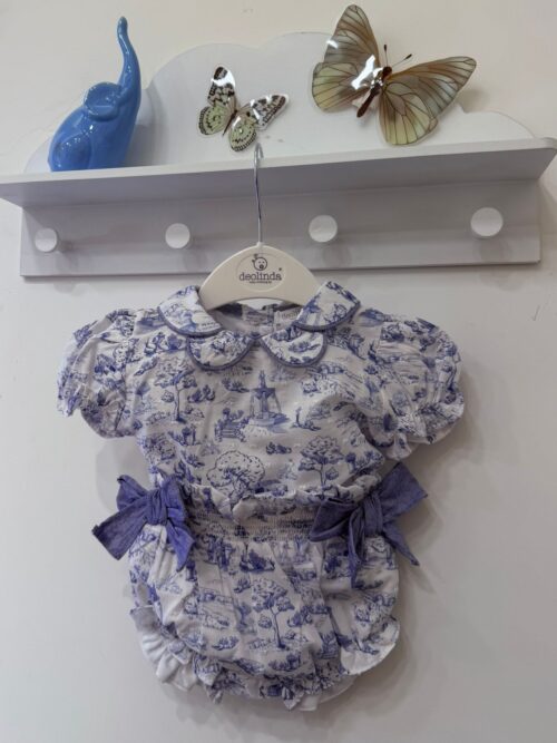 Completino neonata blu in cotone batista Deolinda