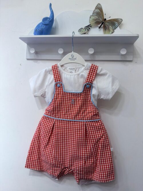 Completo in salopette a quadri rosso bimbo Deolinda