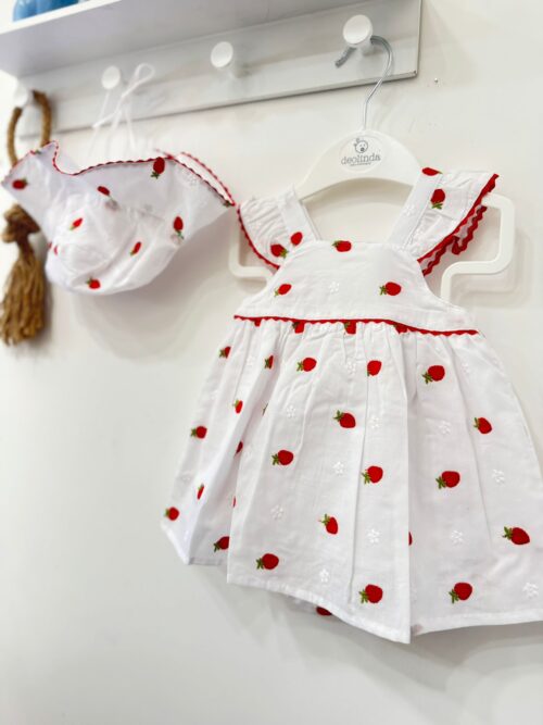 Completino camicia culotte e cappellino fantasia fragole Deolinda