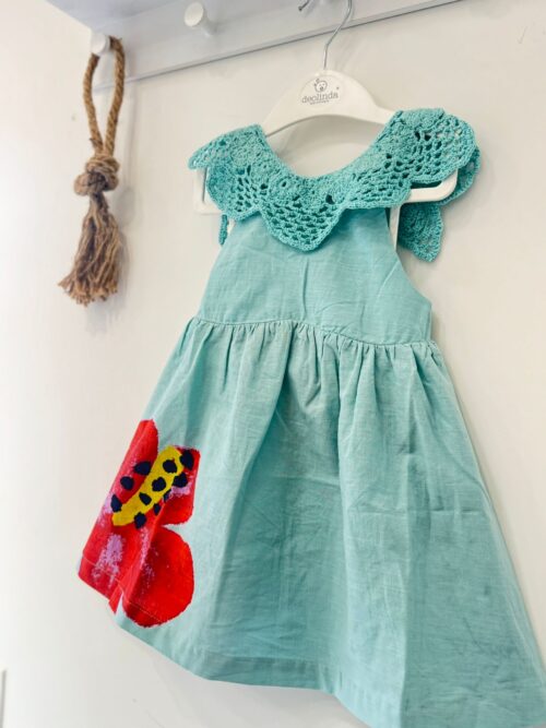 Abito verde acqua in cotone e ricami TucTuc