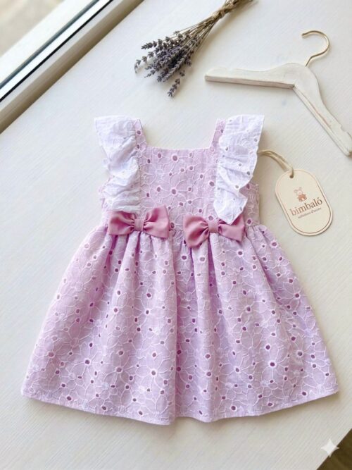 Abito rosa in pizzo san gallo elegante Bimbalò