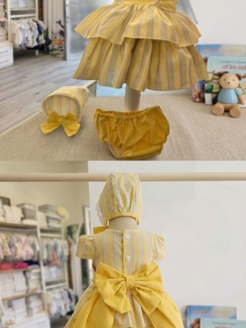 Abito bambola giallo con culotte e cuffietta