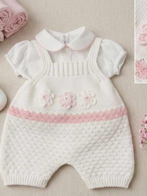 Salopette ricamata in filo e lino La Sartoria Dei Piccoli