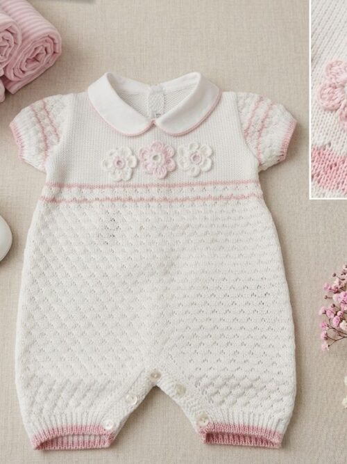 Tutina maniche corte ricamata in filo La Sartoria Dei Piccoli