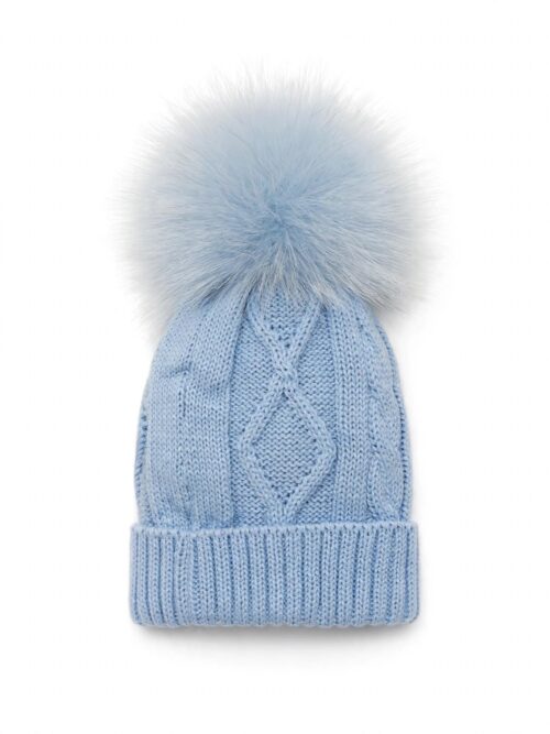 Cappello celeste in pura lana e pelliccia La Sartoria Dei Piccoli