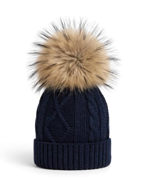 Cappello blu navy in pura lana e pelliccia La Sartoria Dei Piccoli