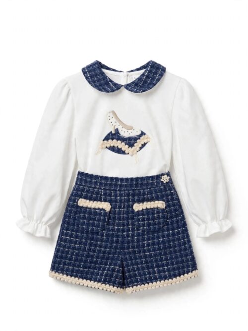 Coordinato in short e t-shirt tweed bluette Deolinda