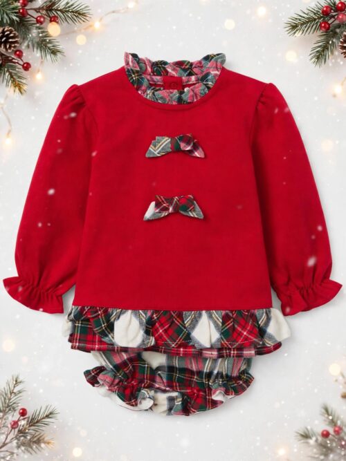Completino Rosso con Doppio Fiocchetto Tartan Delinda