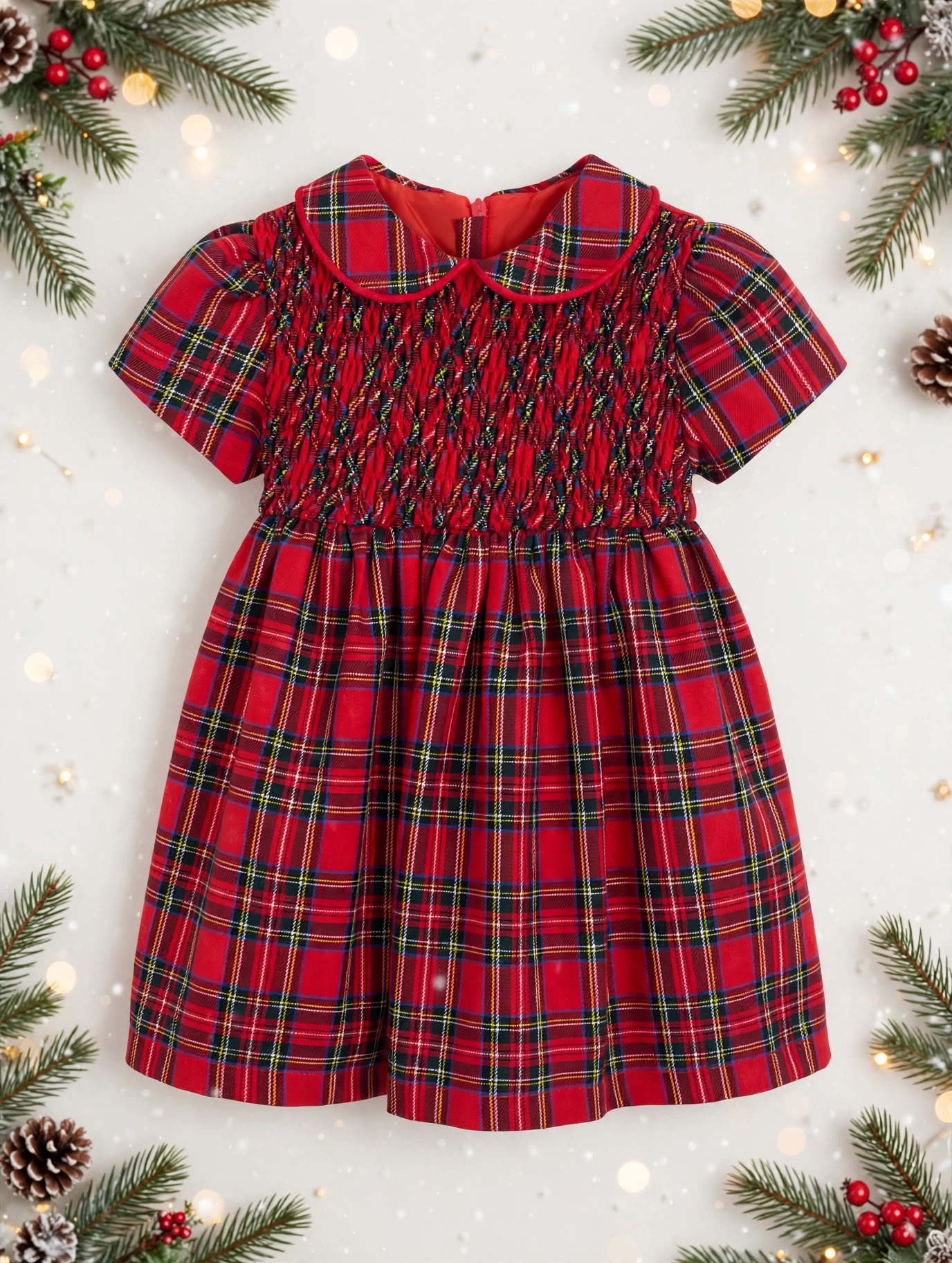 Vestitino Tartan Rosso con Smock e Fioccone La Sartoria Dei Piccoli1