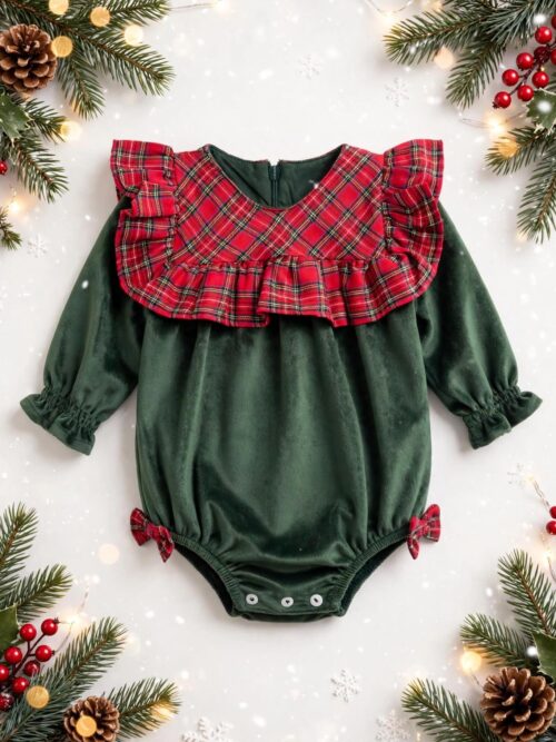Pagliaccetto in tartan e velluto verde Deolinda