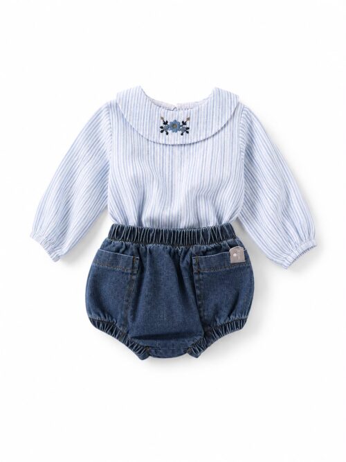 Completino camicetta e culotte in denim materiali naturali