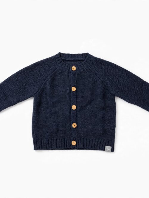 Cardigan blu notte in pura lana in materiali naturali