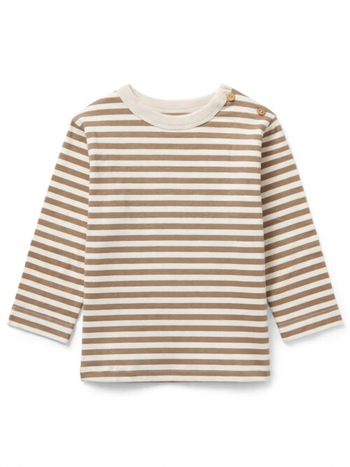 T-shirt a righe beige con materiali naturali