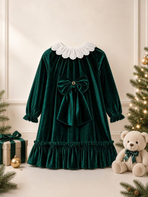 Abito in velluto verde eleganza senza fine La Sartoria Dei Piccoli