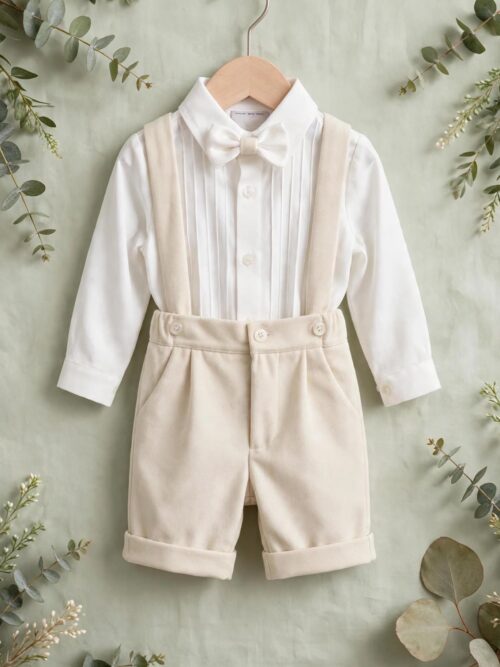 Abito battesimale in puro velluto beige La Sartoria Dei Piccoli