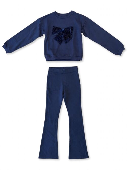 Coordinato fiocco in paillettes blu navy in felpa NATH