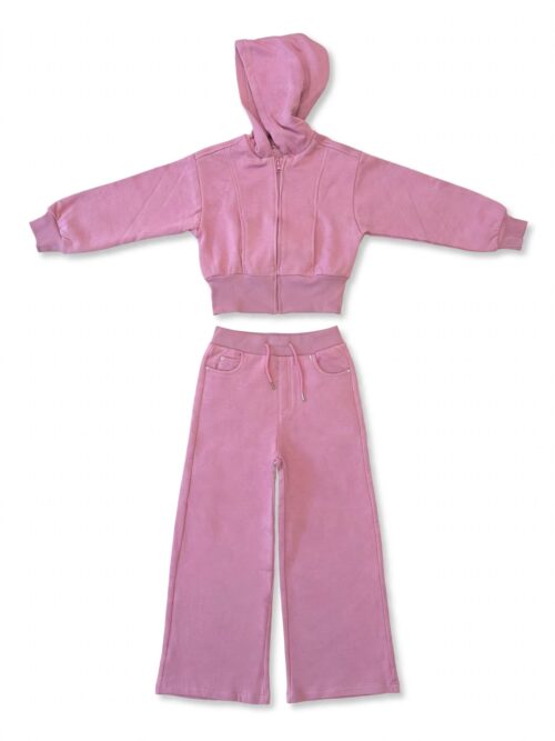 Coordinato in tuta rosa  con pantaloni larghi e maglia corta NATH